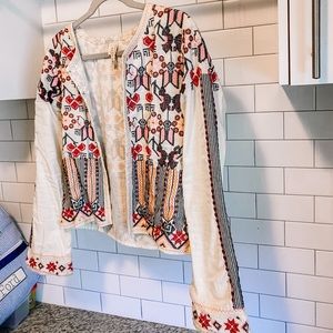 Anthropologie Embroidered Linen Jacket